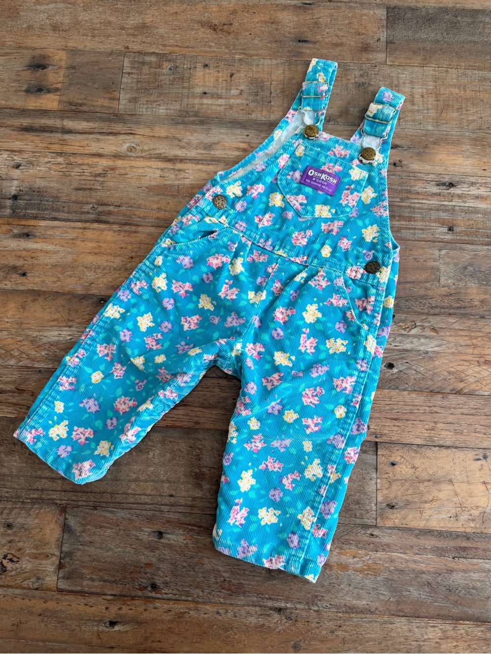 OshKosh B'gosh Vintage Teal Floral Corduroy Overalls